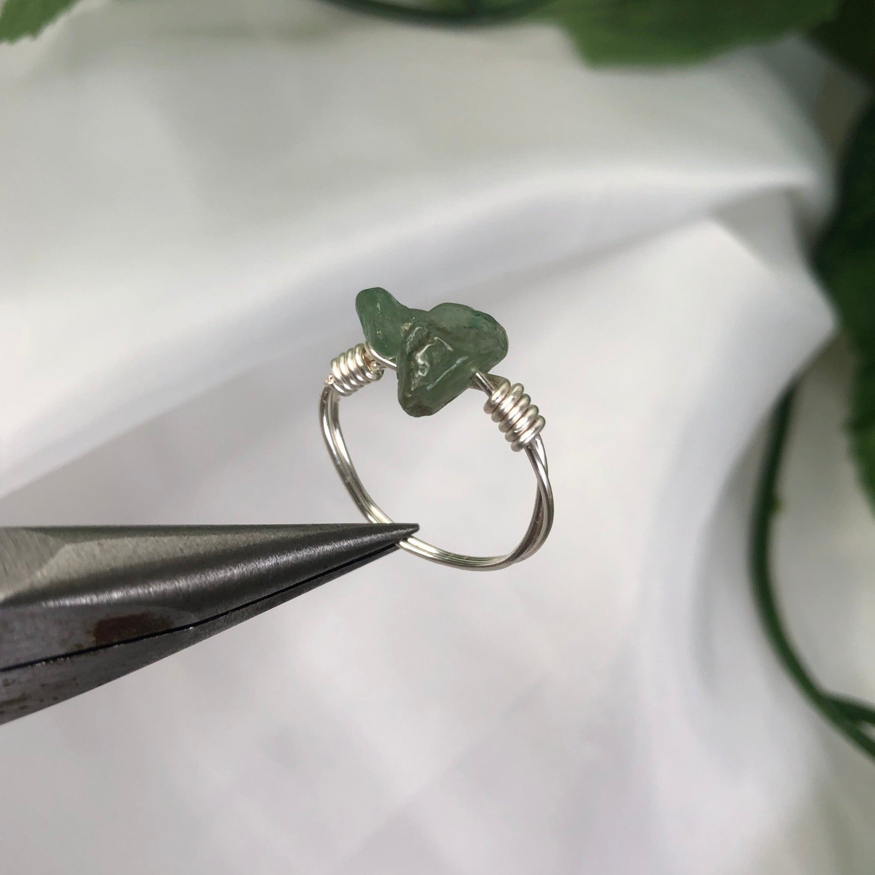 Green Aventurine Minimal Crystal Ring