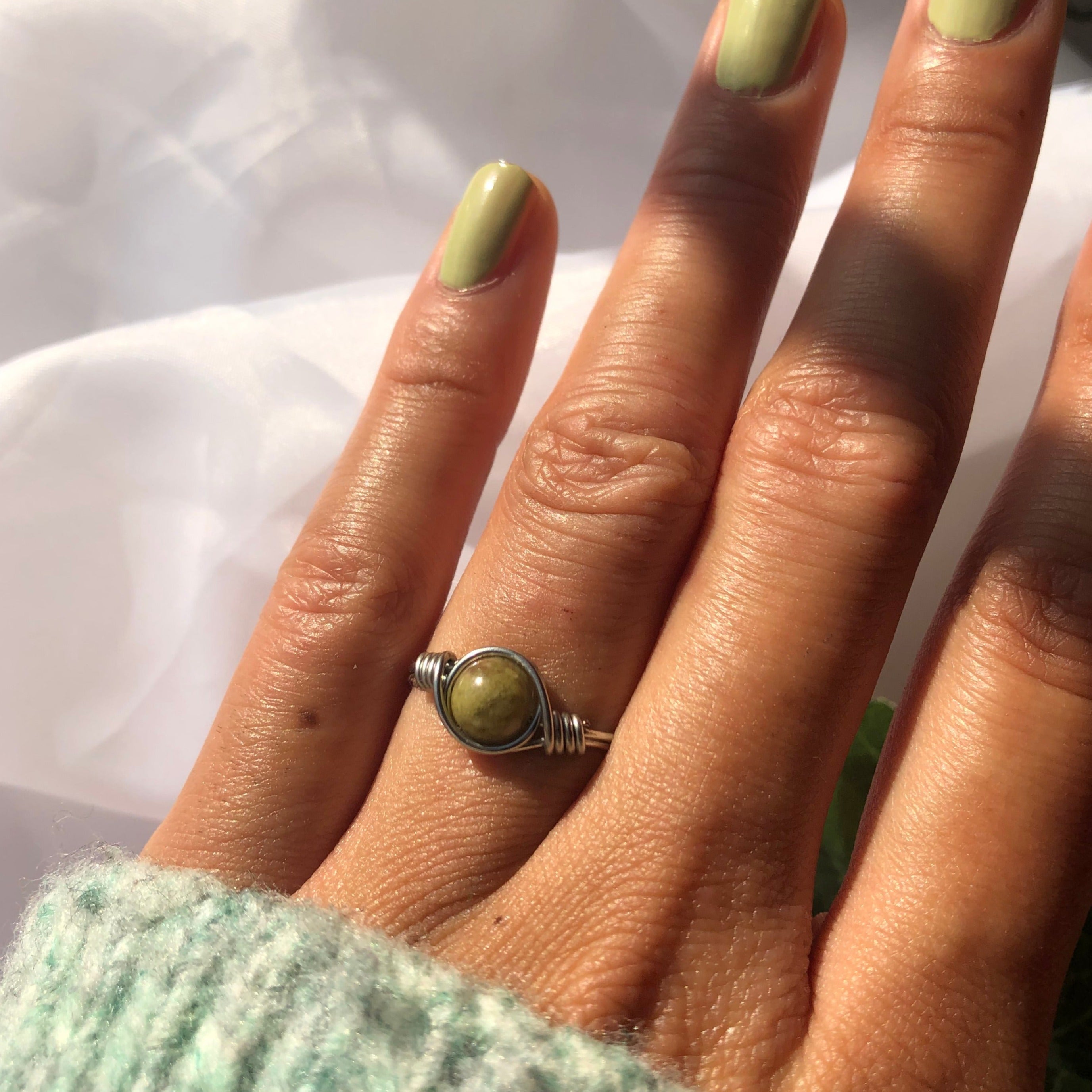Unakite "Divine" Wire Ring